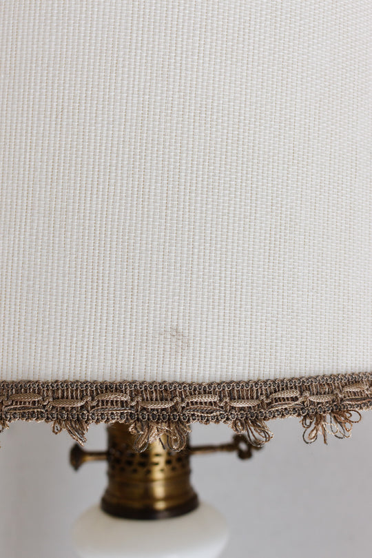 antique milk glass lamp with victorian style beaded shade