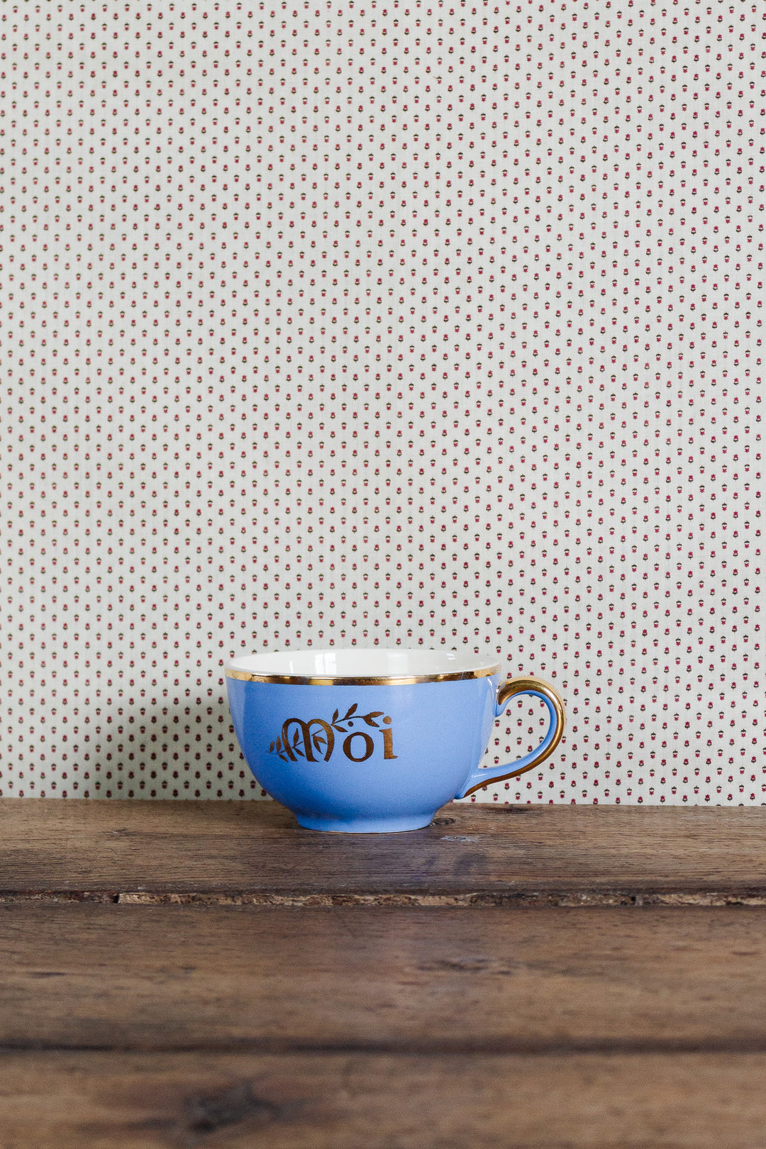 antique french "toi et moi" villeroy & boch gold and cerulean teacups