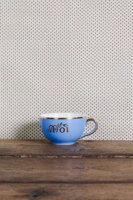 antique french "toi et moi" villeroy & boch gold and cerulean teacups