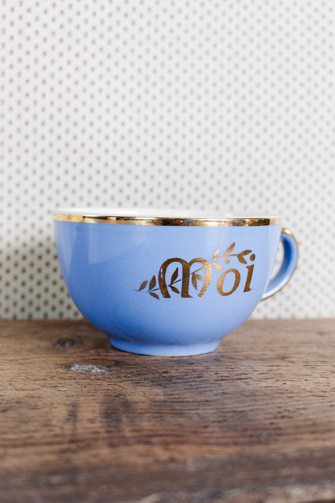 antique french "toi et moi" villeroy & boch gold and cerulean teacups