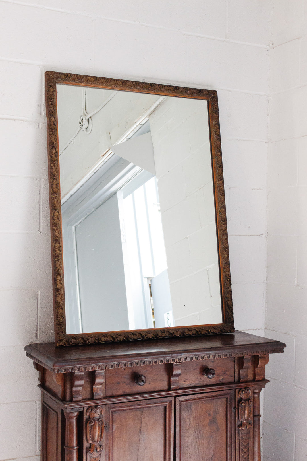 vintage french carved wood large mirror