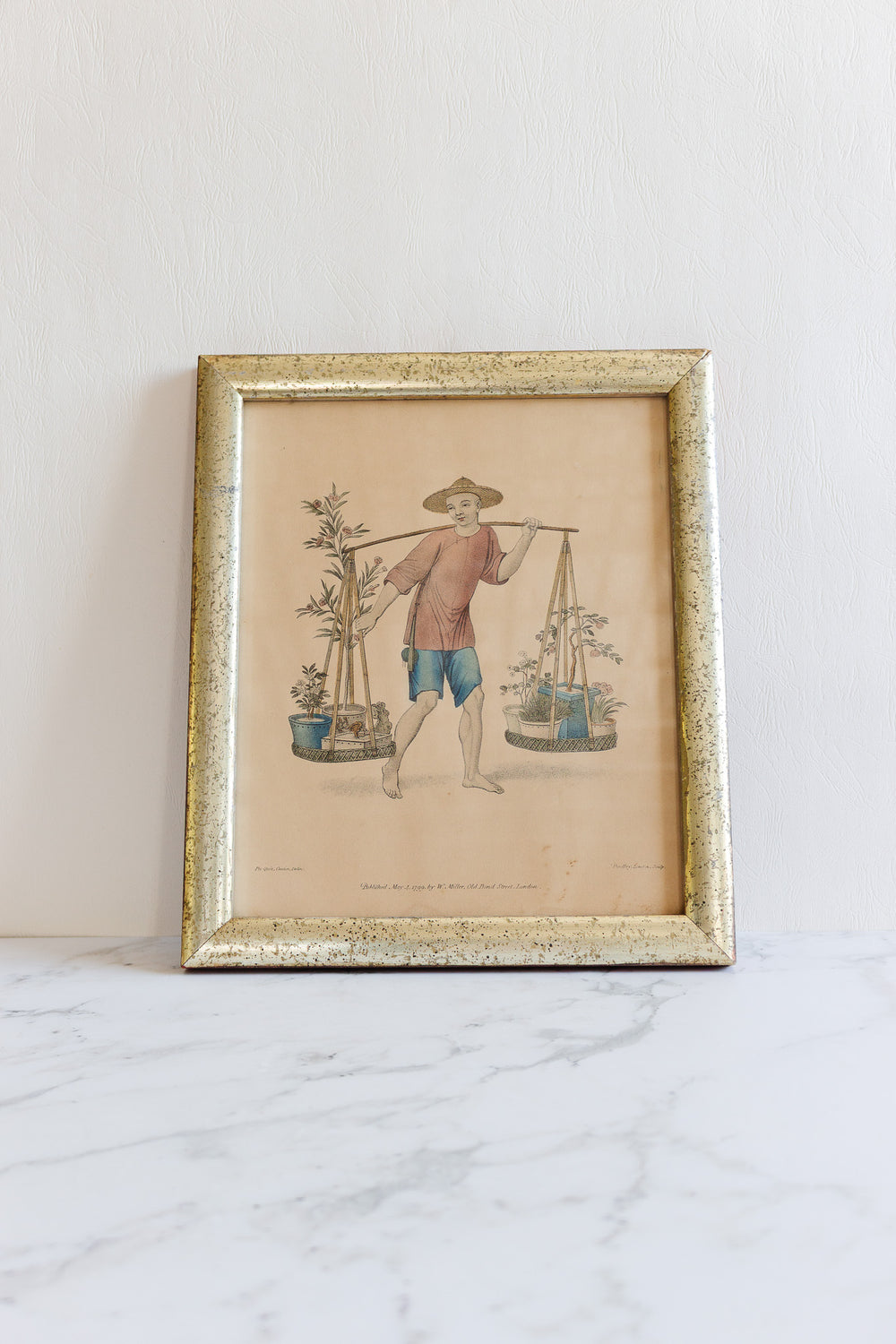 antique french chinoiserie hand tinted print