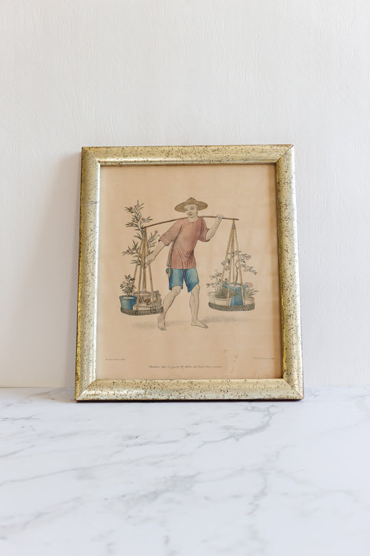 antique french chinoiserie hand tinted print