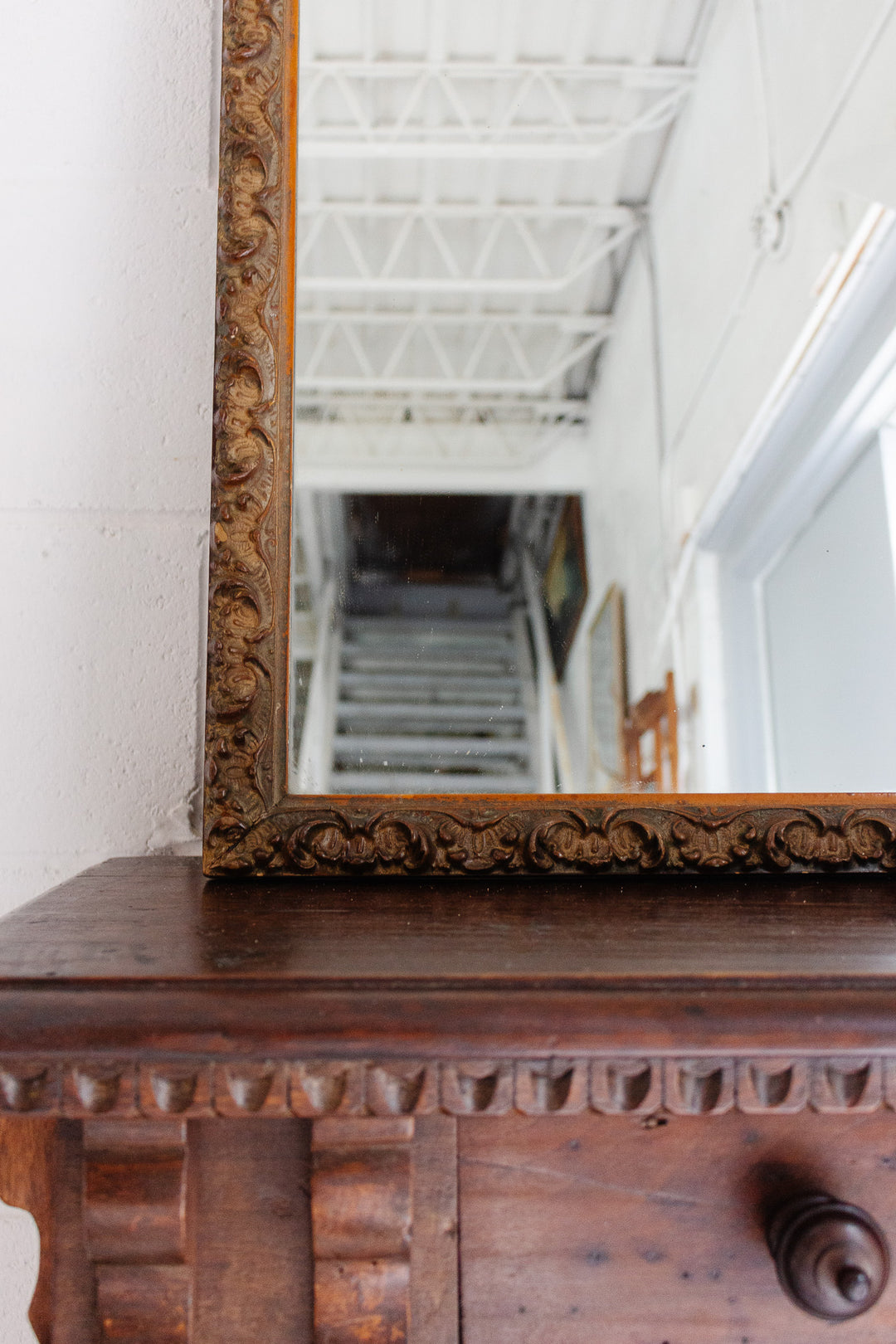 vintage french carved wood large mirror