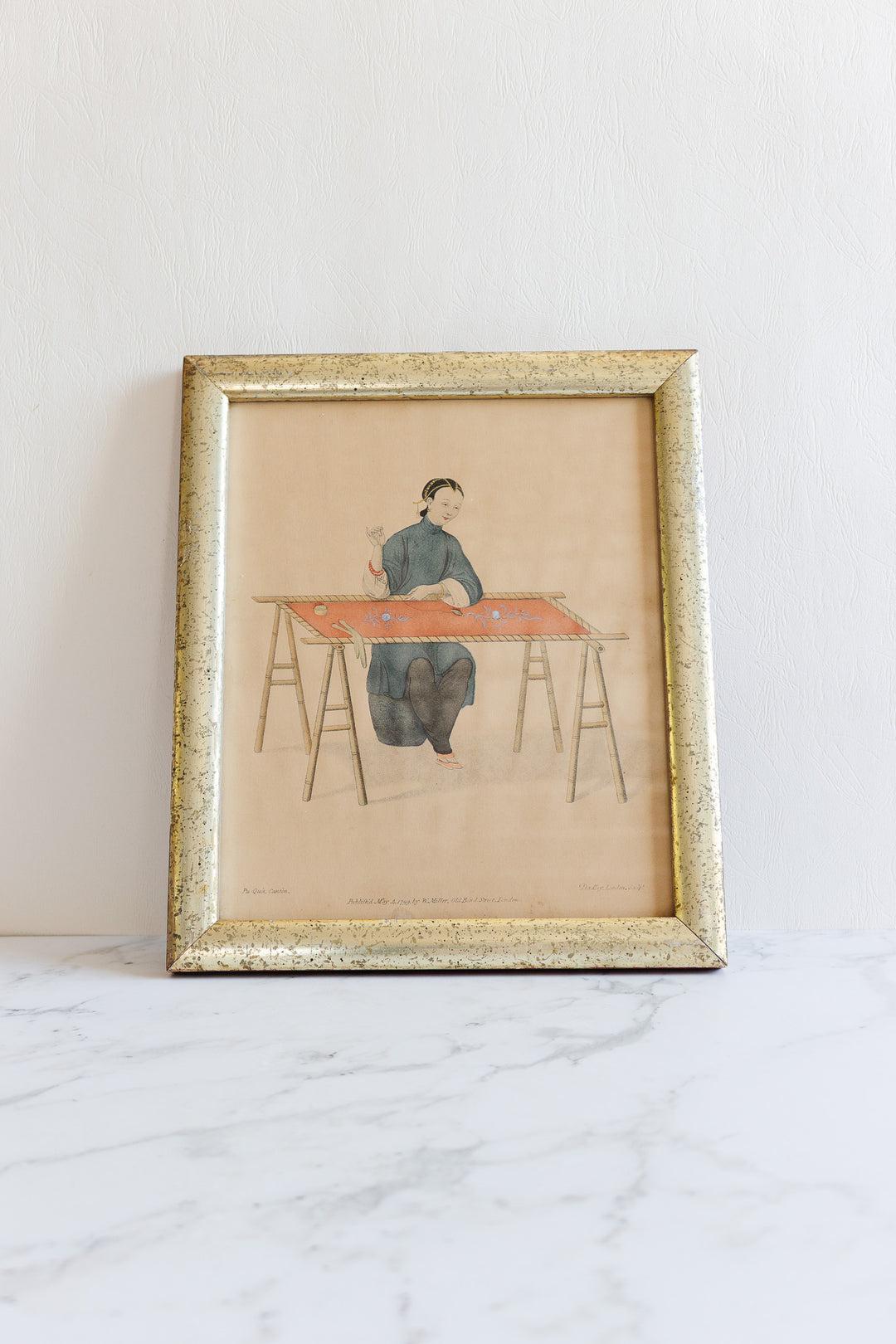 antique french chinoiserie hand tinted print
