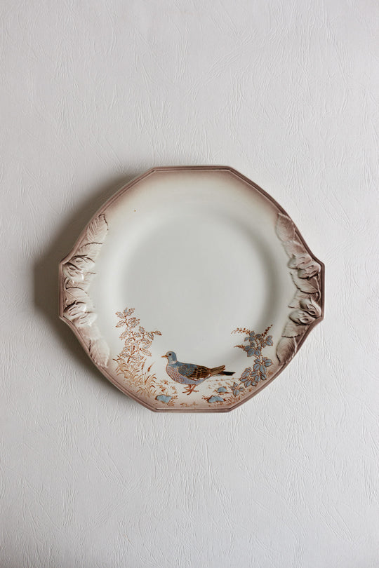 antique french longwy hexagonal plates "la chasse"
