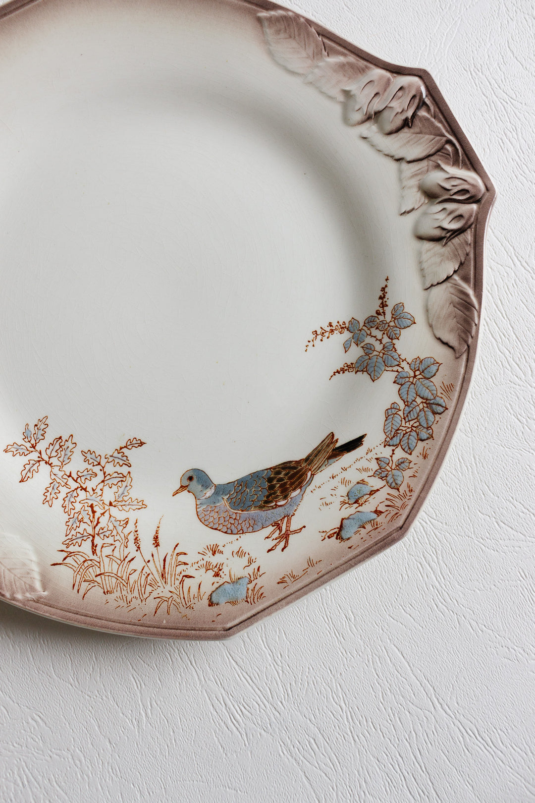 antique french longwy hexagonal plates "la chasse"