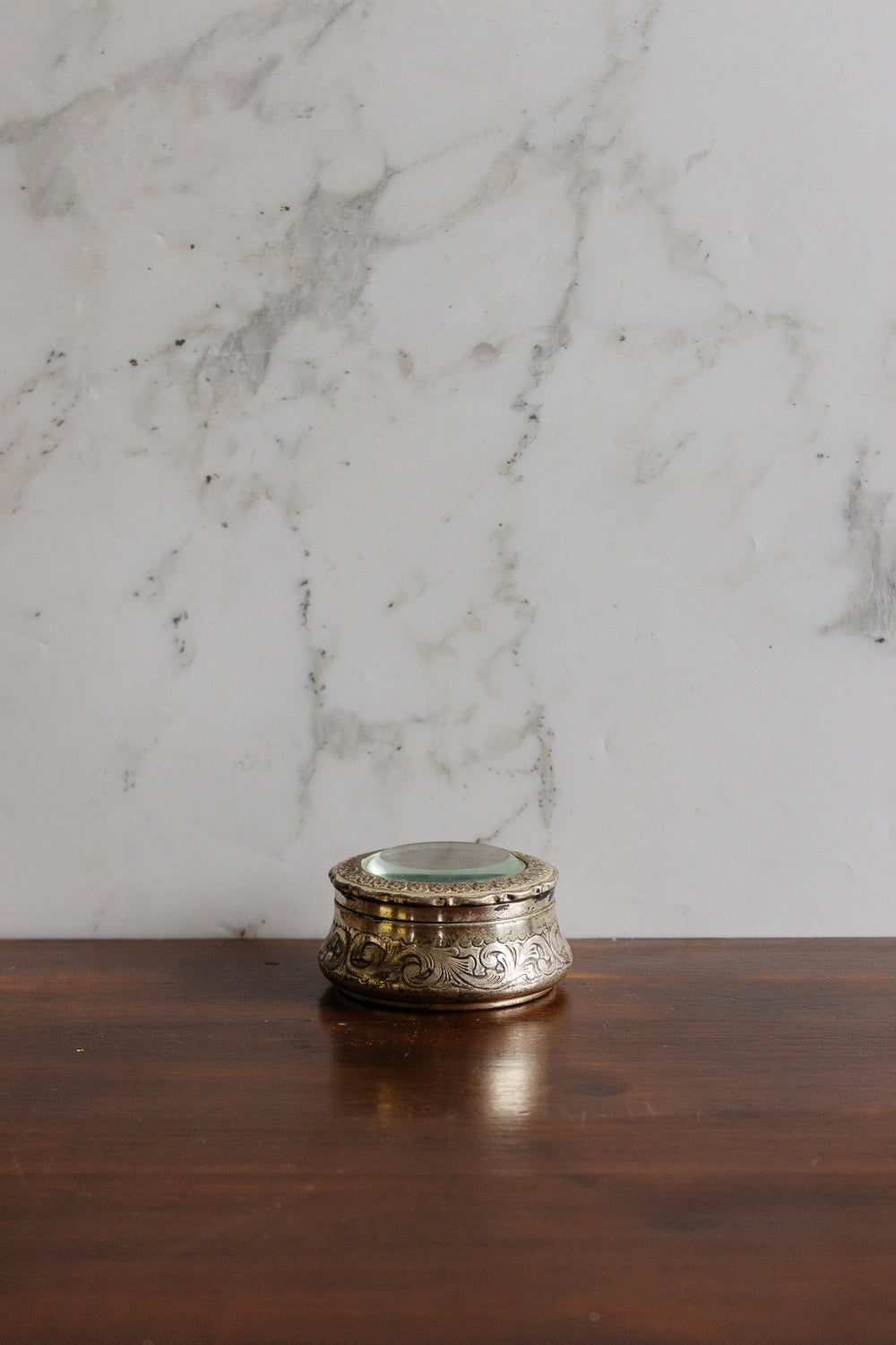 antique french silver bijoux casket with beveled glass top
