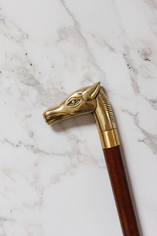 vintage English brass animal head walking cane