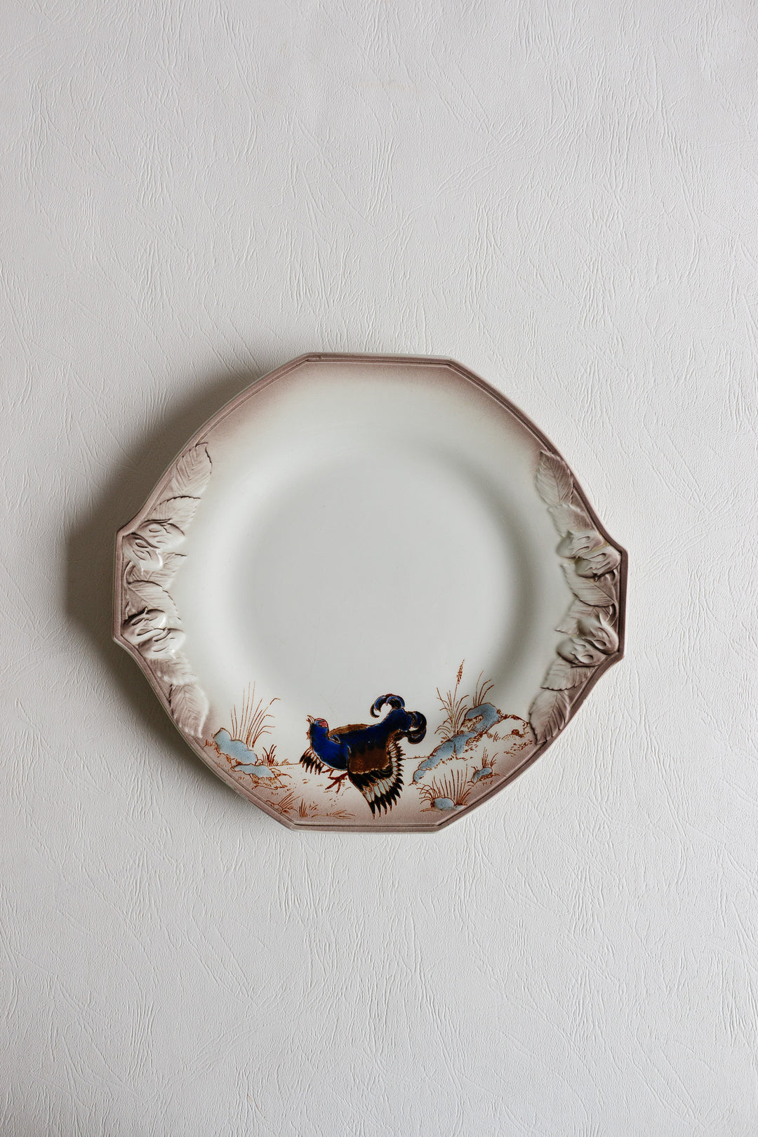 antique french longwy hexagonal plates "la chasse"