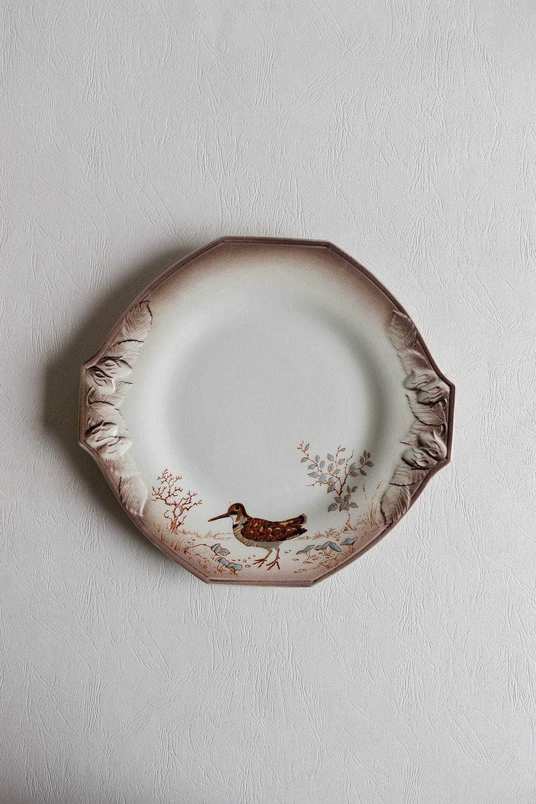 antique french longwy hexagonal plates "la chasse"