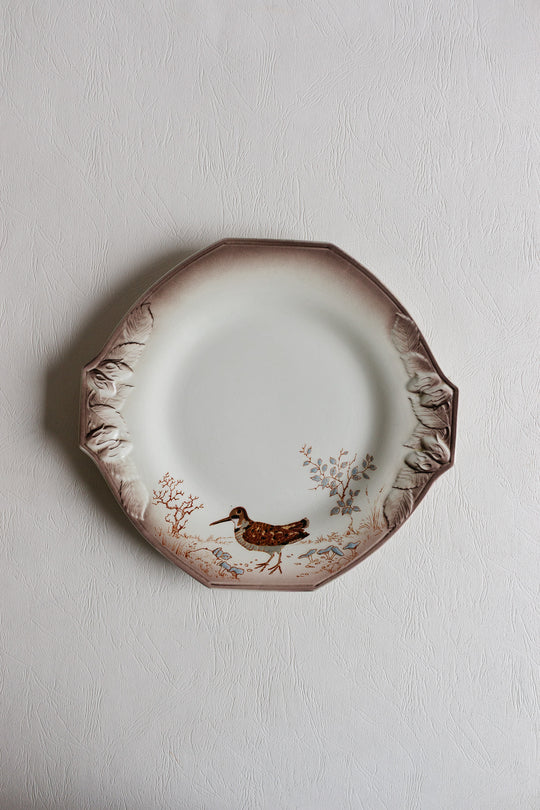 antique french longwy hexagonal plates "la chasse"