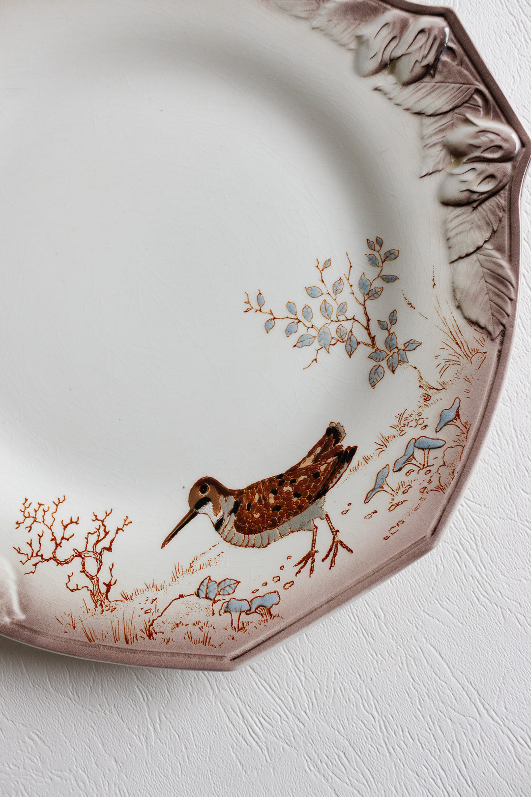 antique french longwy hexagonal plates "la chasse"