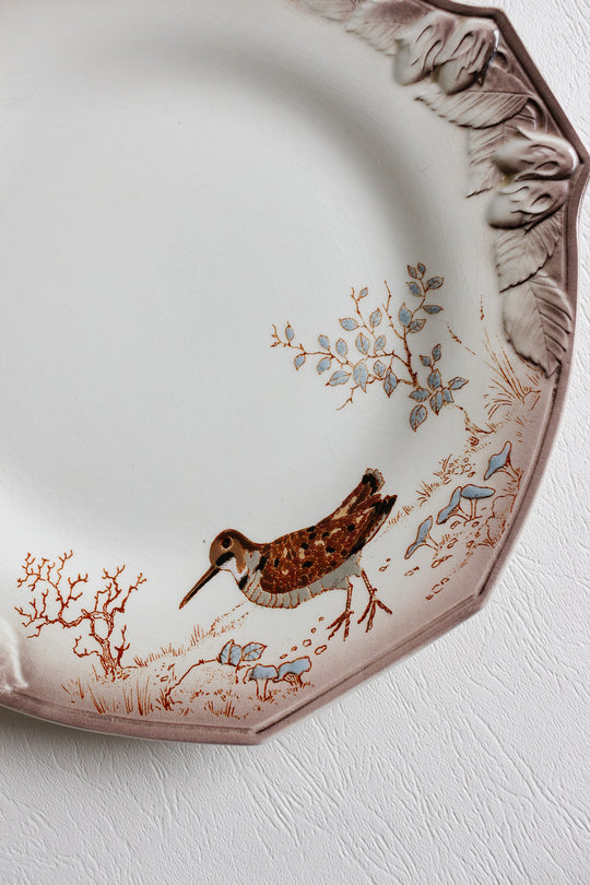 antique french longwy hexagonal plates "la chasse"
