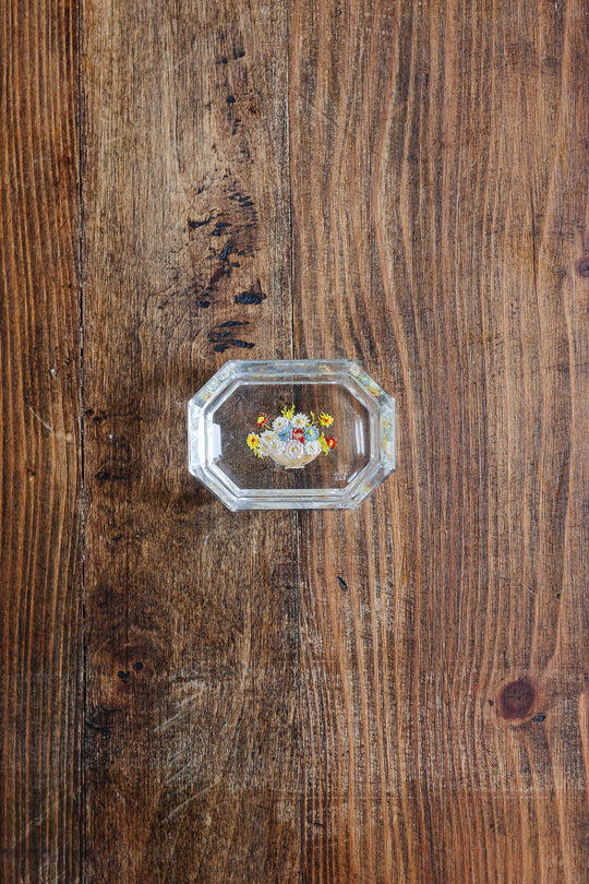 vintage french petite handpainted glass trinket dish