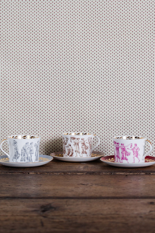 trio of vintage queen anne grecian motif 22k gold teacups