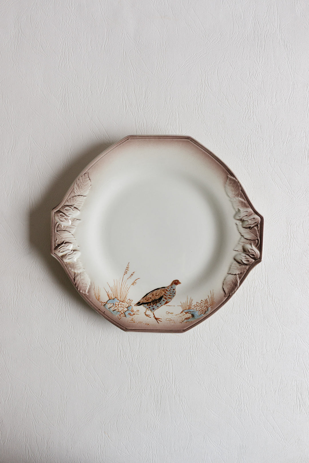 antique french longwy hexagonal plates "la chasse"