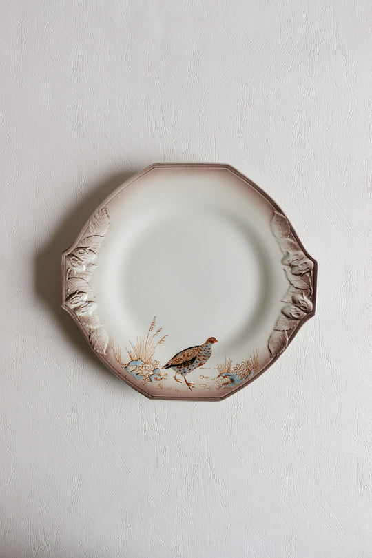 antique french longwy hexagonal plates "la chasse"