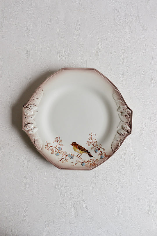 antique french longwy hexagonal plates "la chasse"