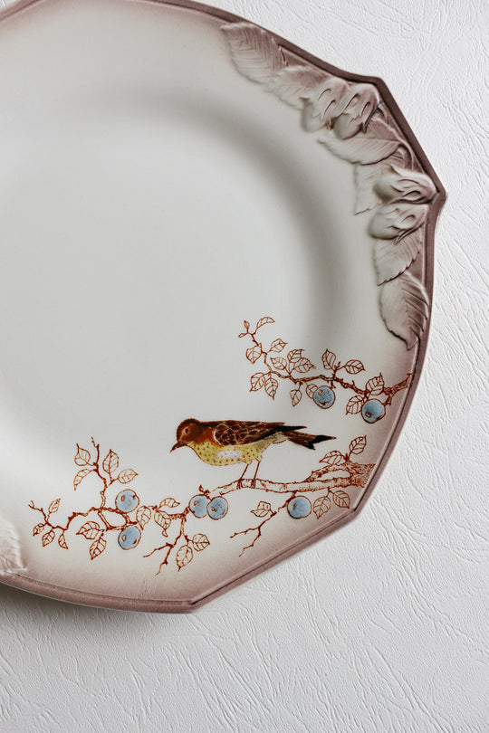 antique french longwy hexagonal plates "la chasse"