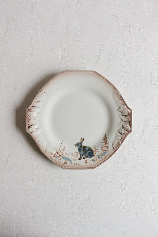 antique french longwy hexagonal plates "la chasse"