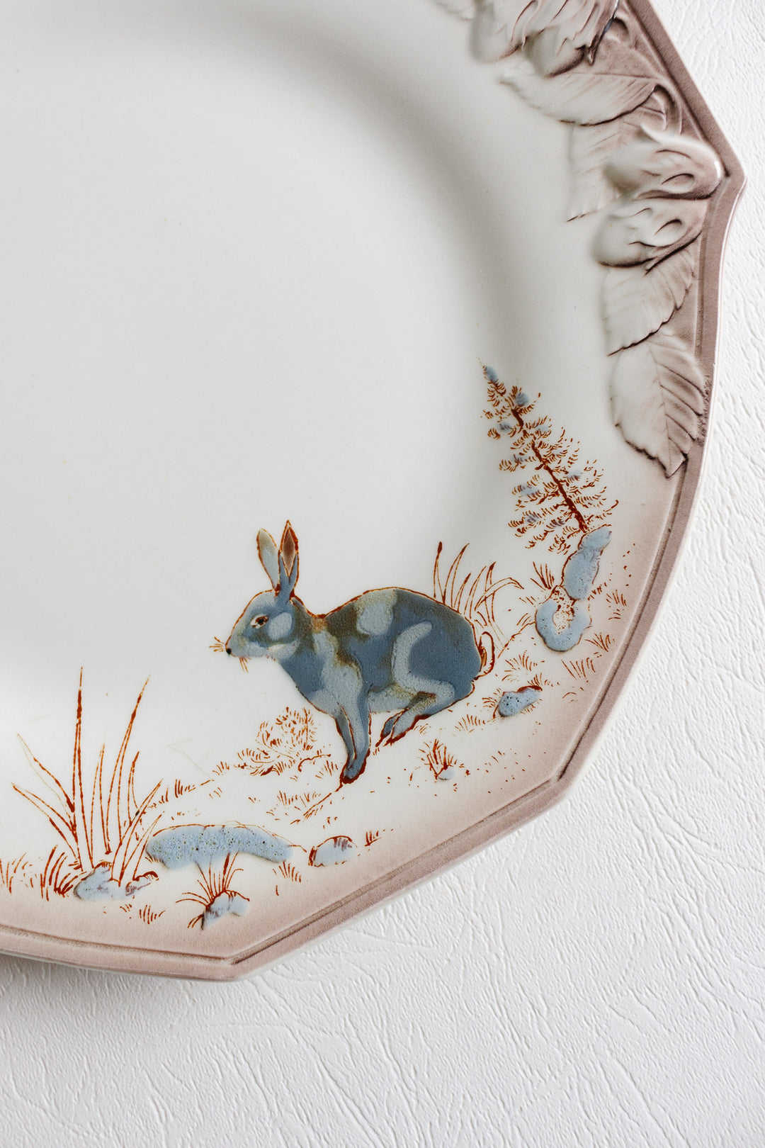 antique french longwy hexagonal plates "la chasse"