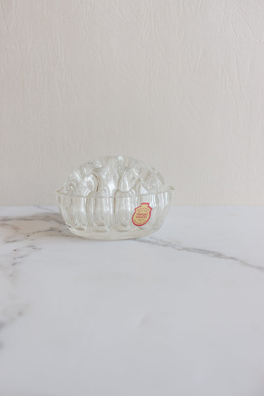 antique czech glass flower frog with silver plate base