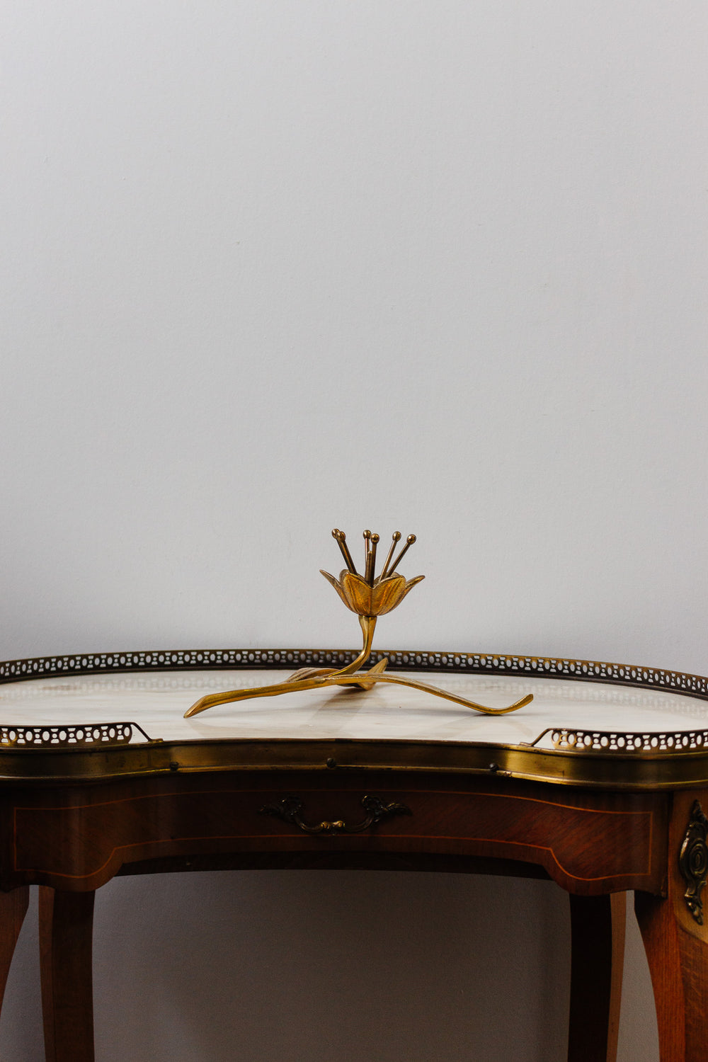 midcentury Italian white brass lotus sculptural ashtray & candleholder