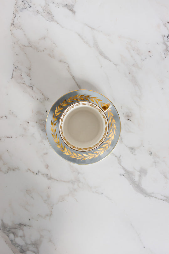 trio of vintage queen anne grecian motif 22k gold teacups