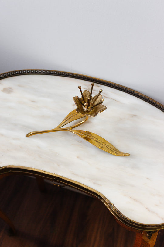 midcentury Italian white brass lotus sculptural ashtray & candleholder