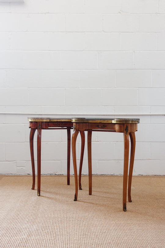 pair of vintage French Louis XV marble top side tables