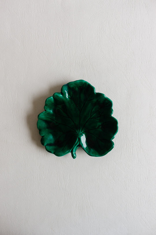 vintage french "feuille vert" majolica trinket dish