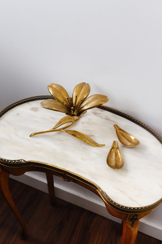 midcentury Italian white brass lotus sculptural ashtray & candleholder