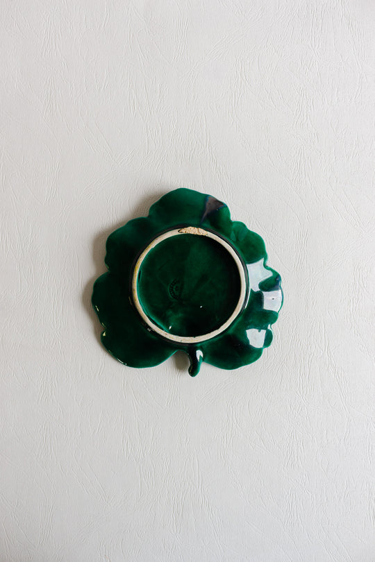 vintage french "feuille vert" majolica trinket dish