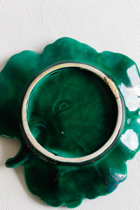 vintage french "feuille vert" majolica trinket dish