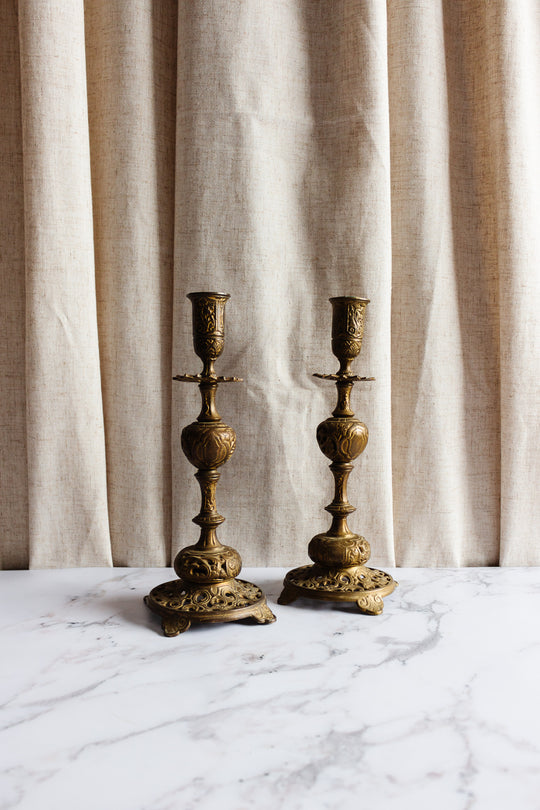 pair of 19th century French brass altar candlesticks
