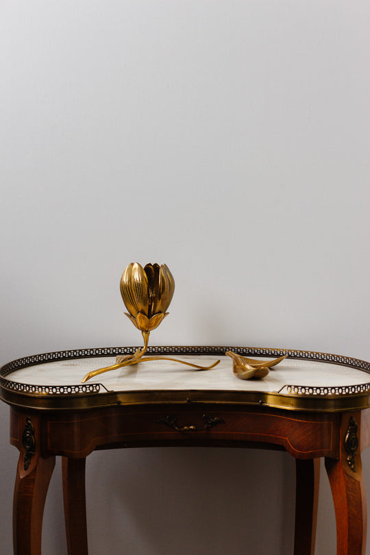 midcentury Italian white brass lotus sculptural ashtray & candleholder