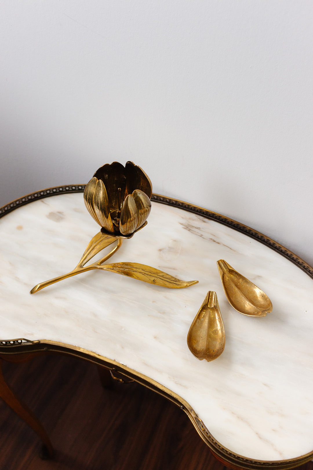 midcentury Italian white brass lotus sculptural ashtray & candleholder