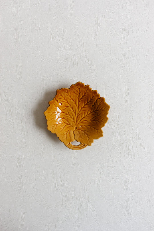 vintage french "feuille d'ambre" majolica trinket dish