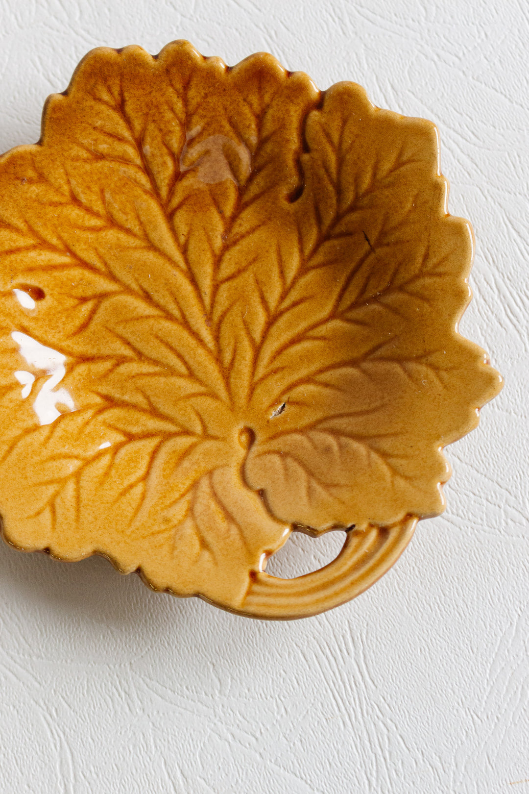 vintage french "feuille d'ambre" majolica trinket dish