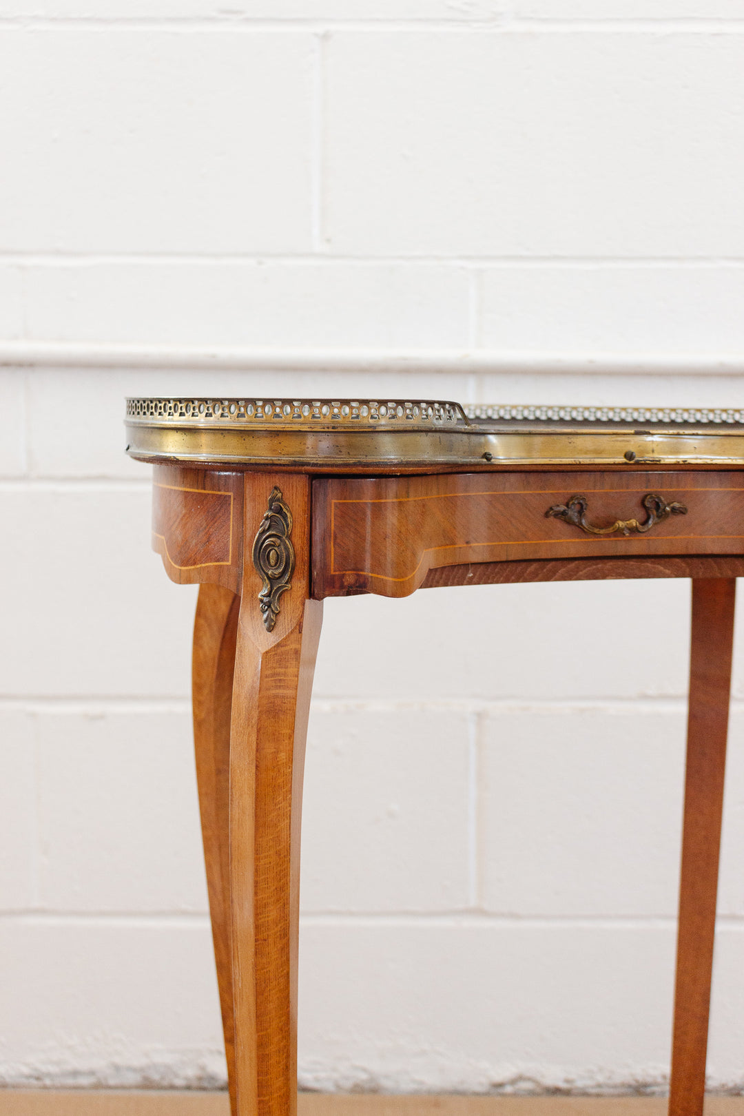 pair of vintage French Louis XV marble top side tables
