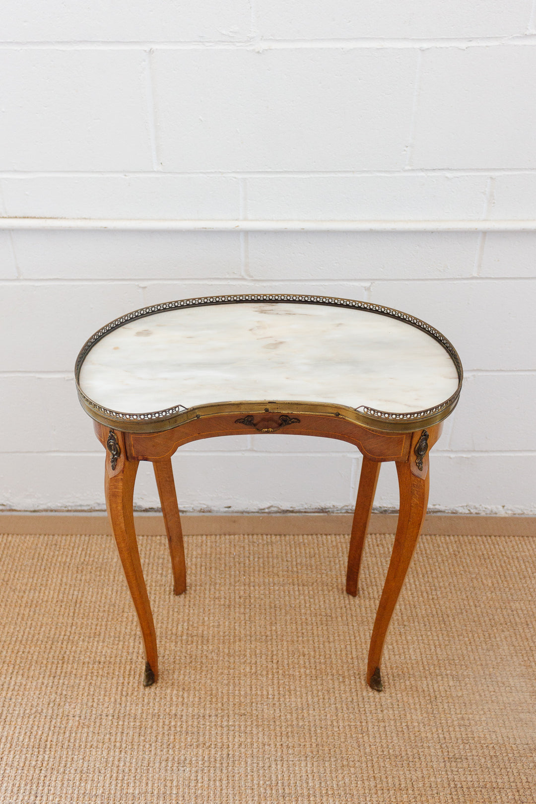 pair of vintage French Louis XV marble top side tables