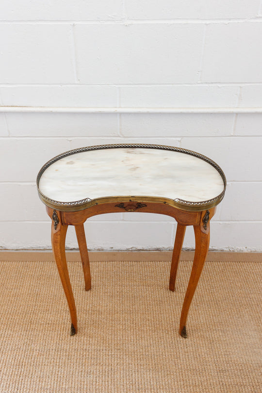 pair of vintage French Louis XV marble top side tables