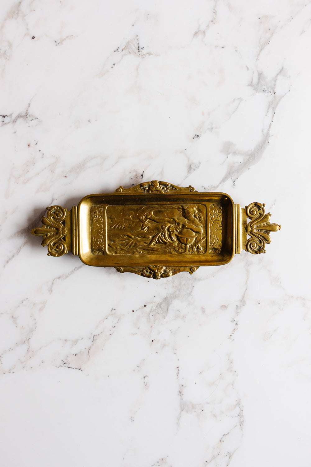 vintage French brass footed tray, in the style of Levillain