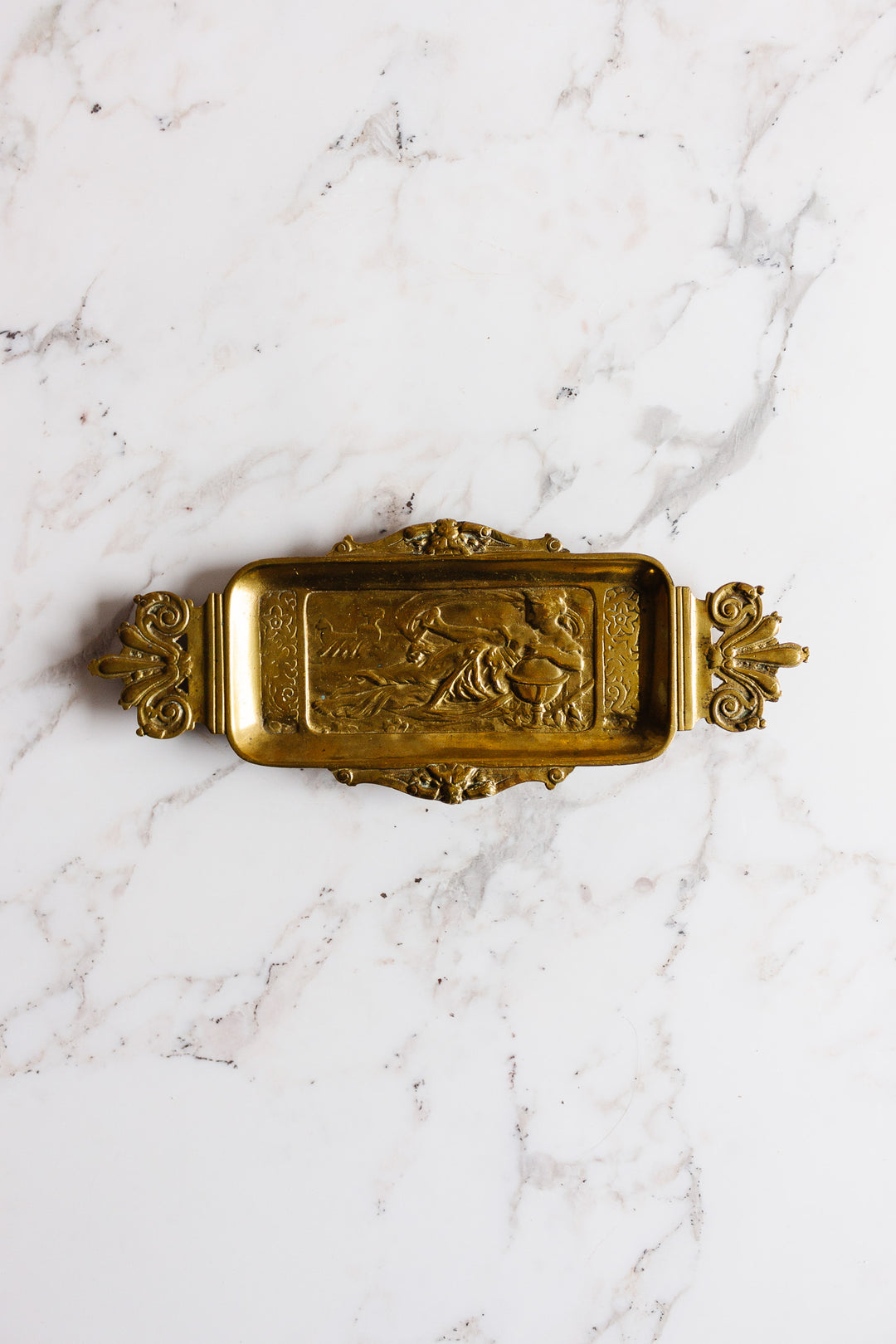 vintage French brass footed tray, in the style of Levillain