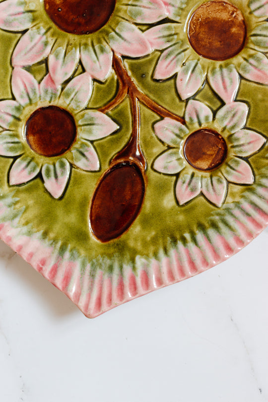 antique french hand painted majolica cheese tray