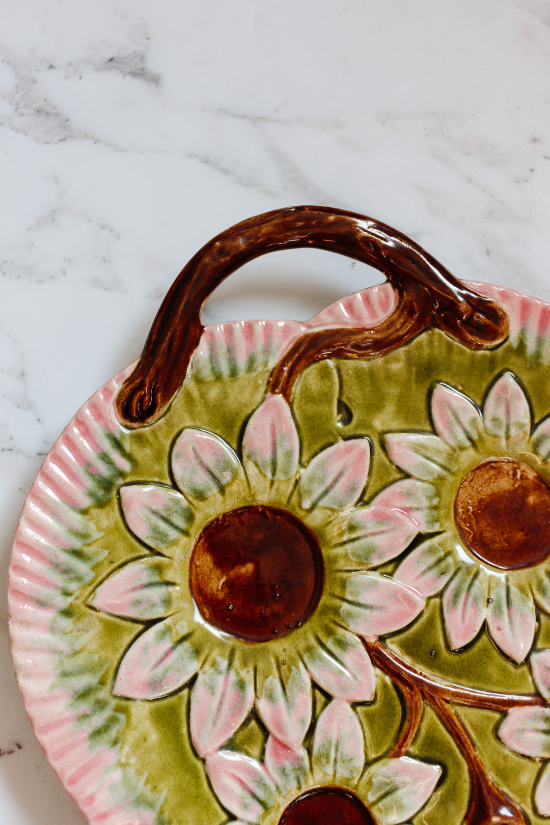 antique french hand painted majolica cheese tray