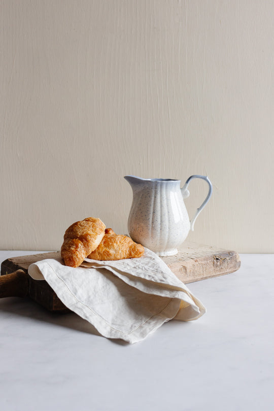 vintage French blue and white speckled majolica Salins pottery pitcher