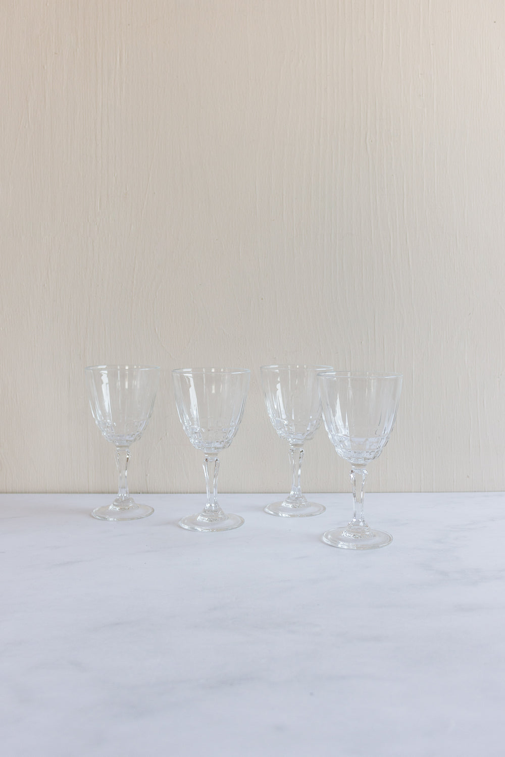 set of 4 vintage french cut glass wine glasses