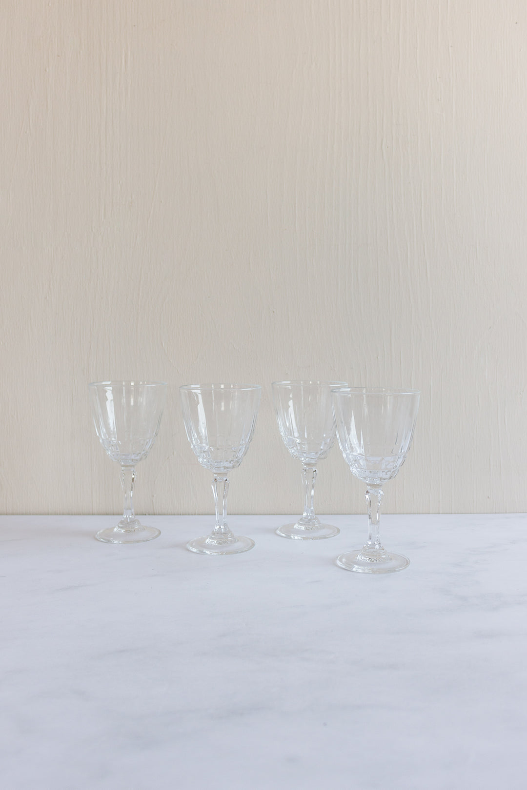 set of 4 vintage french cut glass wine glasses